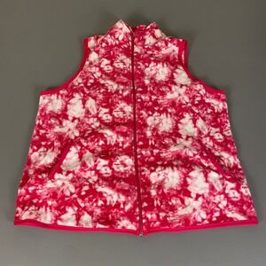 Woman Within Fleece  Vest Plus Women's Size 1X Pink Tie Dye‎ Full Zip Sleeveless